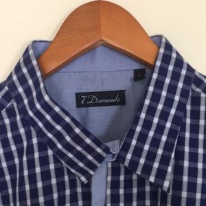 7 Diamonds Blue and Baby blue check button down